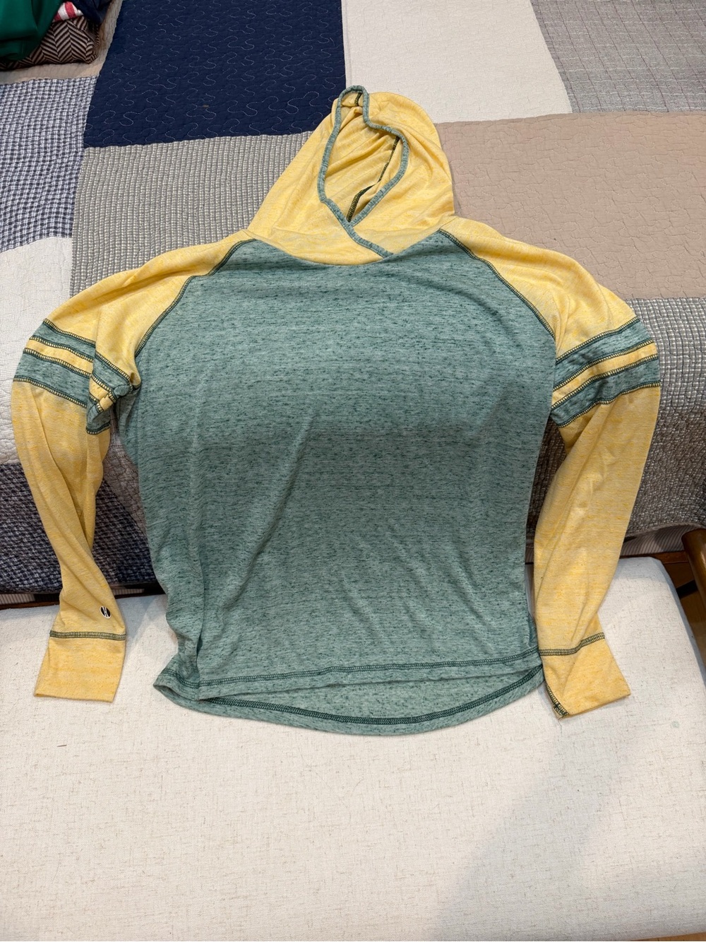 Holloway Green Body Yellow Raglan Hooded Pullover Ladies 2XL
